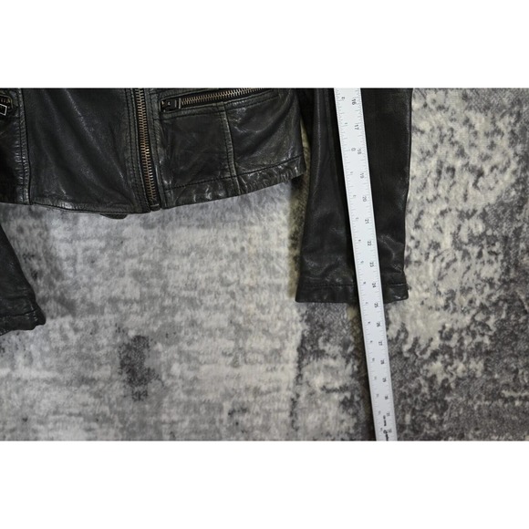 All Saints Black Quilted Leather Moto Style Zip Jacket Size Womens 10 - Picture 5 of 10